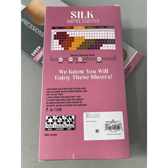 Silk Impressions Pantyhose Size XXL Sheer Light Support Tan 2 Pair 20 Denier NEW - Picture 4 of 6